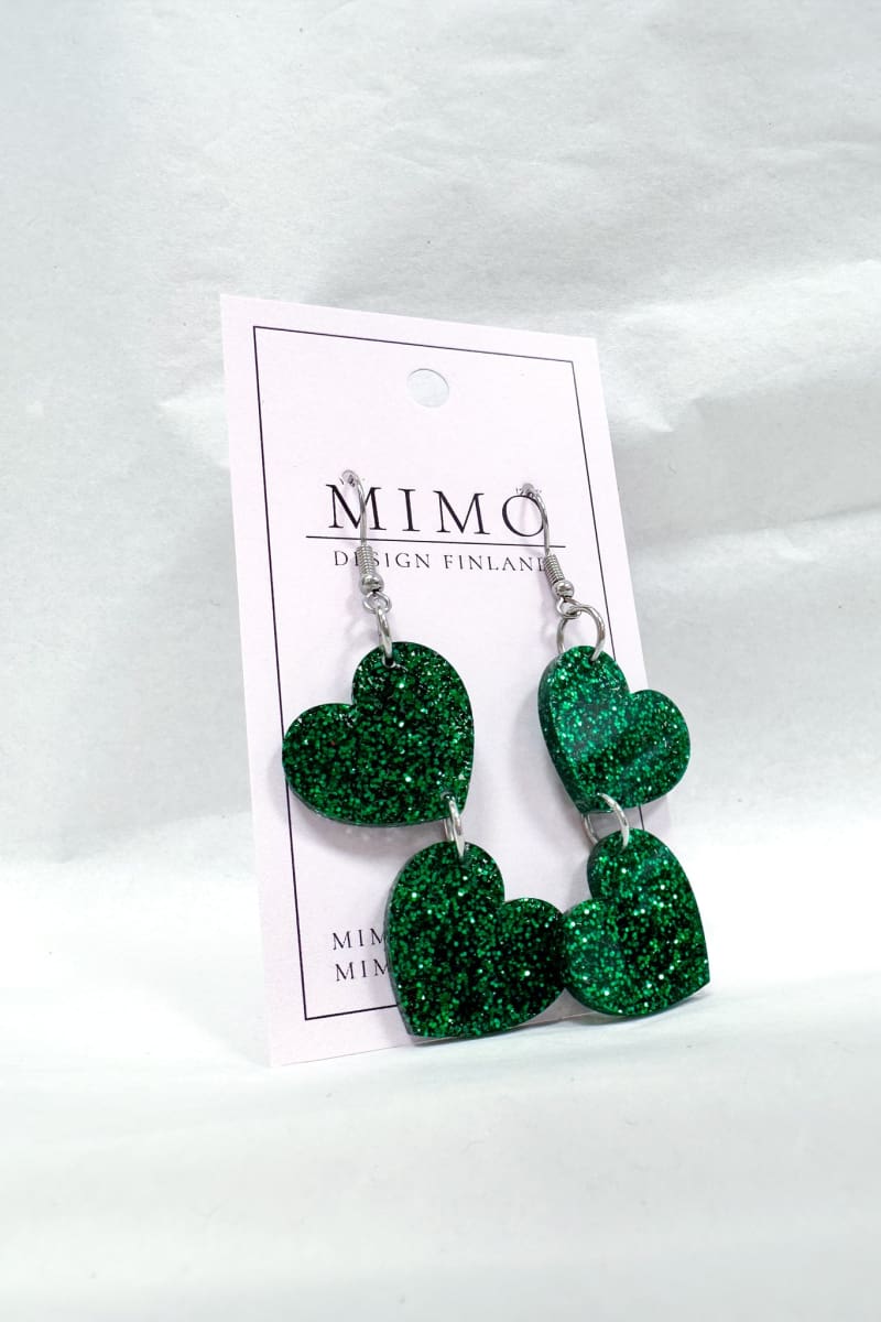Korvakorut Two Hearts Mimo Design | Tummavihreä | Asusteet | Pikku-riikka